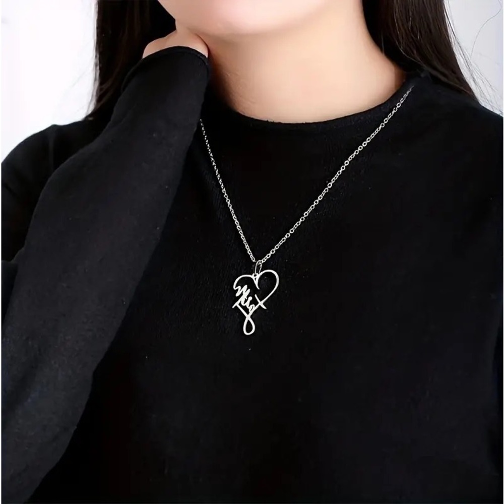 New Silver Stainless Steel Christian Faith Cursive Heart Minimalist Necklace - Picture 14 of 15